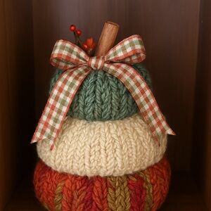 Festive Crocheted Pumpkin Trio - Green, Cream, and Orange